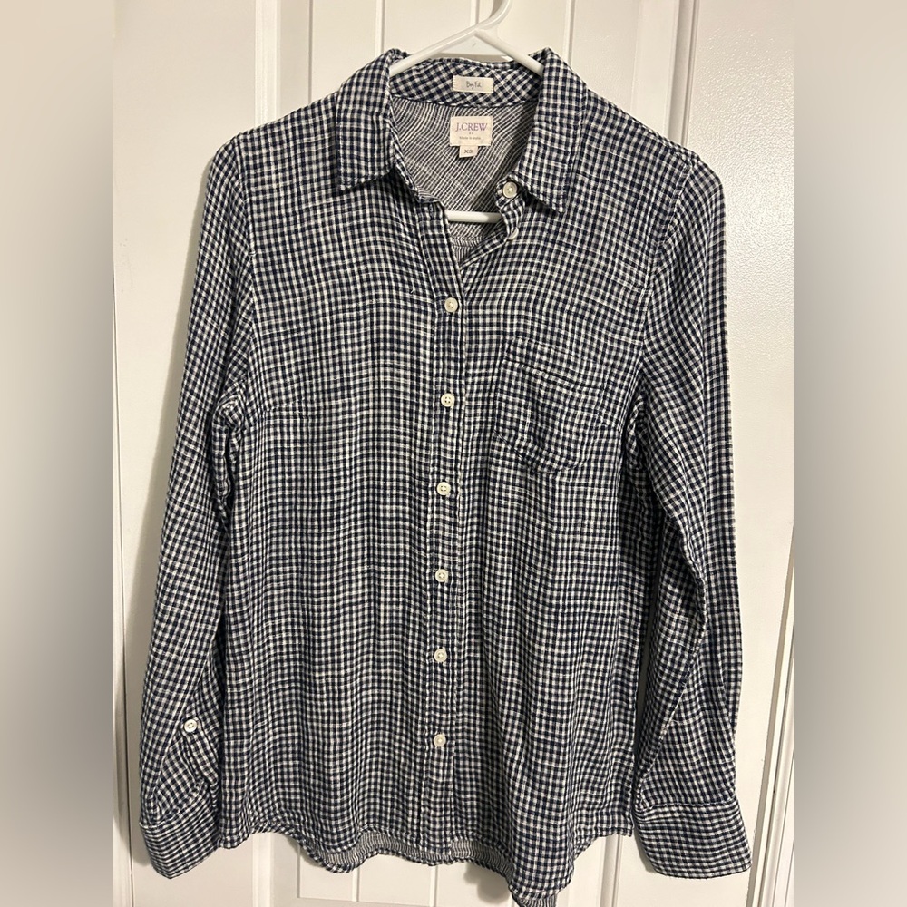 J. Crew Factory Women’s Navy and White Checkered Shirt